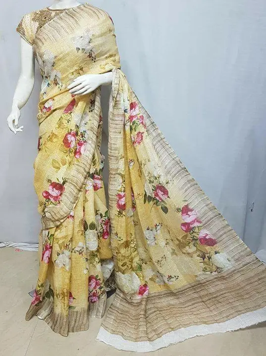 100% pure lilen by linen degital print saree uploaded by A.A HANDLOOM BHAGALPURI on 3/28/2023