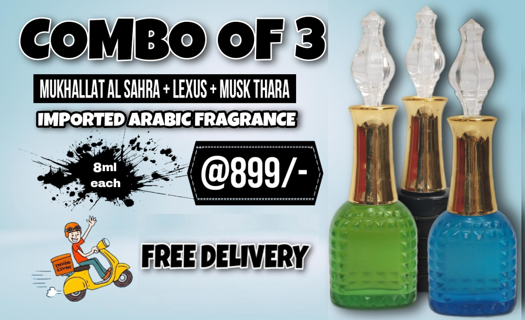 Combo of 3 imported Attar MUKHALLAT AL SAHRA + LEXUS + MUSK THARA  uploaded by Dubai Fragrance on 3/28/2023