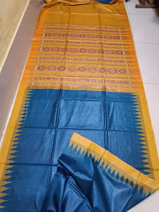 Handloom Tussar by eri silk sarees Temple border ikkat weaving design pallu whit blouse  uploaded by Gopalpur Handloom saree on 6/4/2024