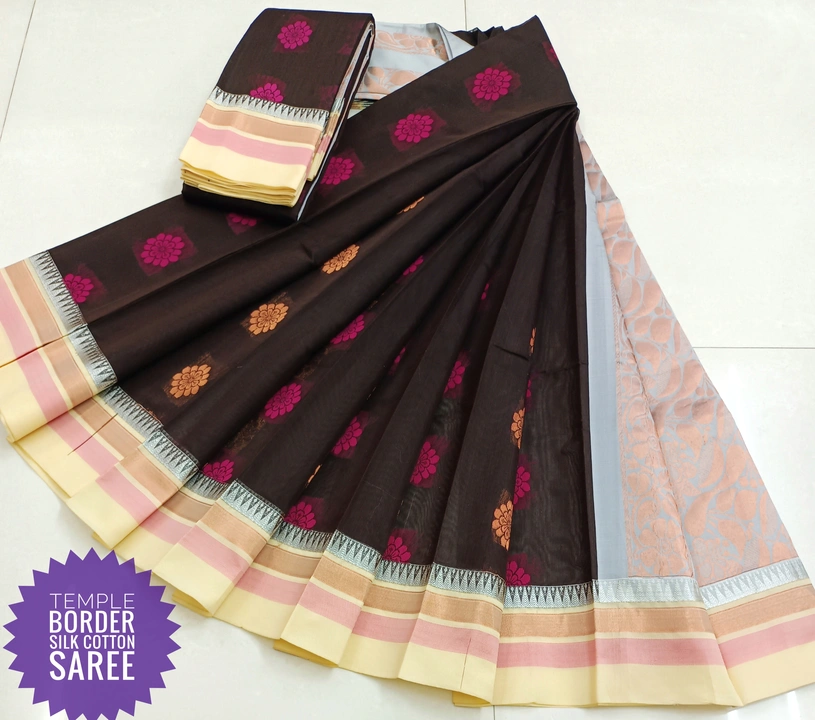 korvai Temple Border Silk Cotton Saree uploaded by THUKILAN TEX on 3/28/2023