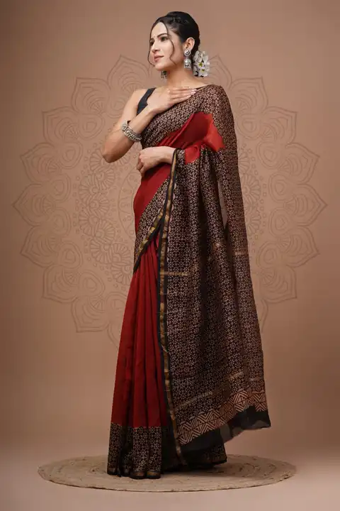 Chanderi sarees with blouse  uploaded by Ashoka bagru print on 3/28/2023