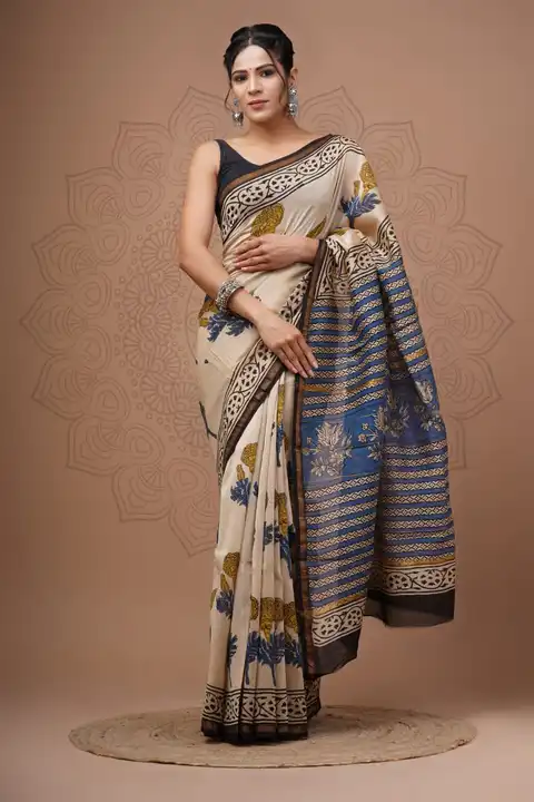 Chanderi sarees with blouse  uploaded by Ashoka bagru print on 3/28/2023