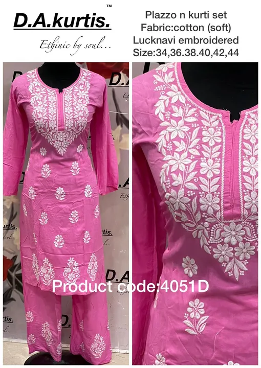 
Lucknavi embroidered kurti n plazzo set



₹34,36,38,40,42 uploaded by Wedding collection on 3/28/2023