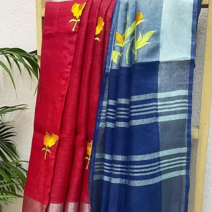 Linen Silk saree with embroidery work  uploaded by Goverdhan Silk  on 3/28/2023