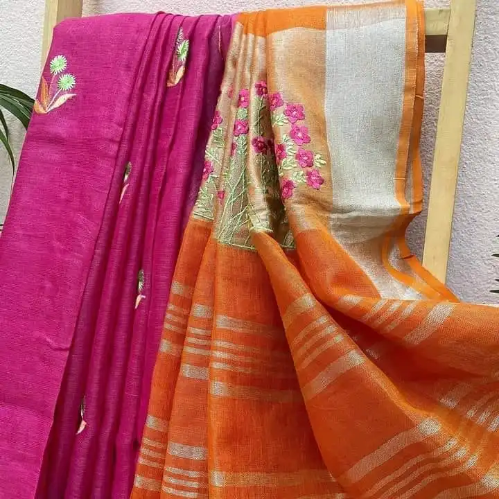 Linen Silk saree with embroidery work  uploaded by Goverdhan Silk  on 3/28/2023