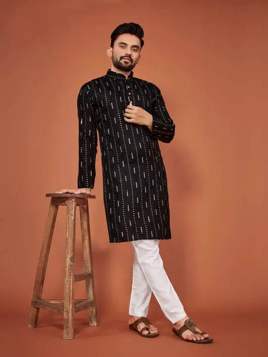 Man's Cotton kurta with payjama*Sequance Embrodery kurta* uploaded by NIVA CREATION on 3/28/2023