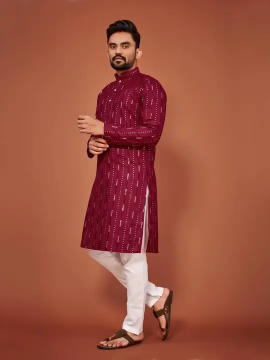 Man's Cotton kurta with payjama*Sequance Embrodery kurta* uploaded by NIVA CREATION on 3/28/2023