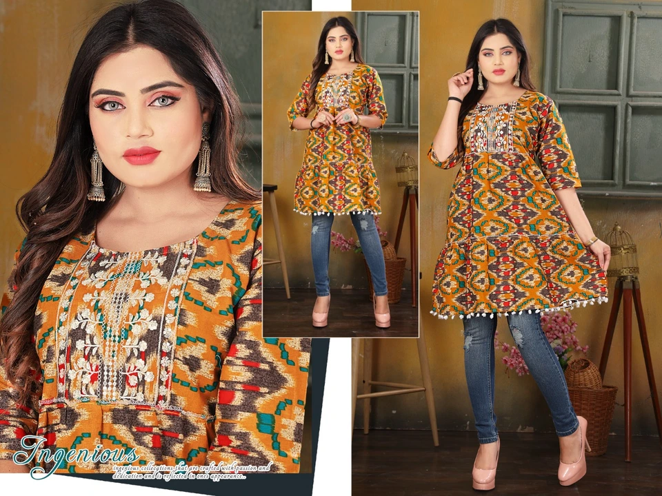 Short bundi Fancy work Kurtis printed Embroidery uploaded by Radha Creation , Maira sales for Readymade items on 3/28/2023