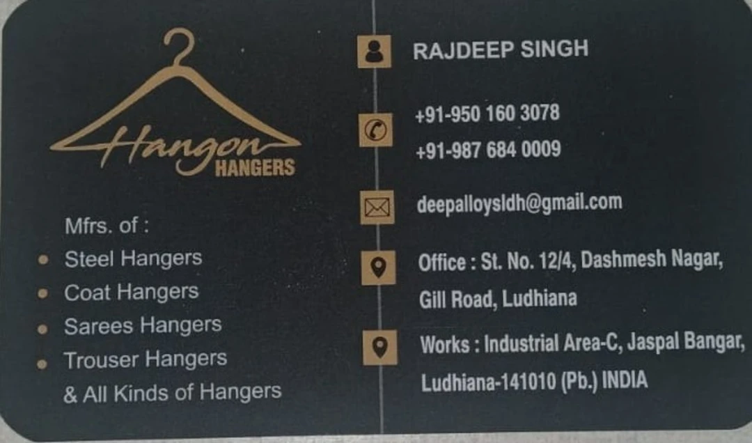 Visiting card store images of Hang on hangers
