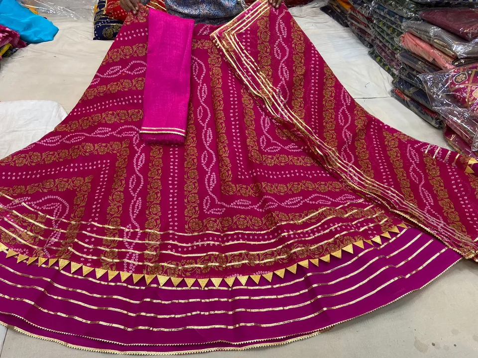 New launch kota doriya fabric  design   Beautiful bhandej  print  lehnga with duppta inner linig ast uploaded by Gotapatti manufacturer on 3/28/2023