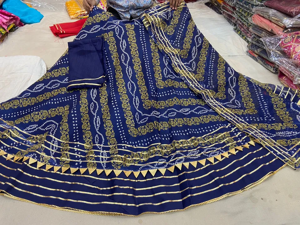 New launch kota doriya fabric  design   Beautiful bhandej  print  lehnga with duppta inner linig ast uploaded by Gotapatti manufacturer on 3/28/2023