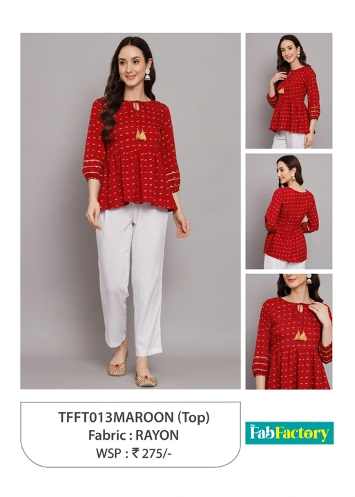 Product image of TFFT013MAROON ROYAN TOP , price: Rs. 275, ID: tfft013maroon-royan-top-23e053df