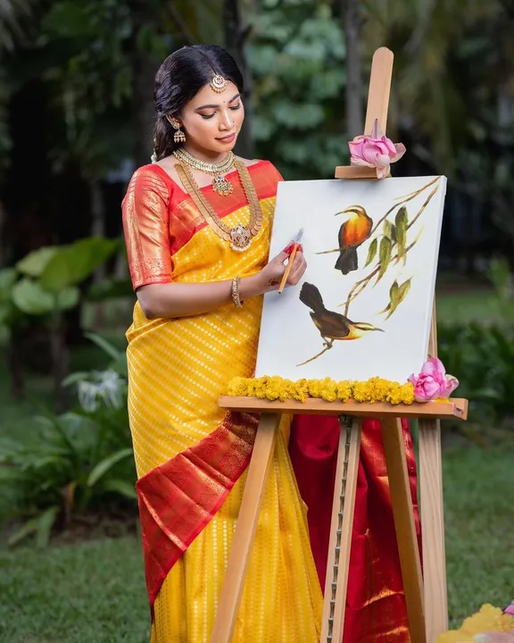 Product image of *#MAHILA MANDAL sarees*

*#POOJA PATT SAREE*

*#Gold#Elegant #Sareelove#Ethnicattire 🦚*

*Design - , ID: mahila-mandal-sarees-pooja-patt-saree-gold-elegant-sareelove-ethnicattire-design-5b999c48