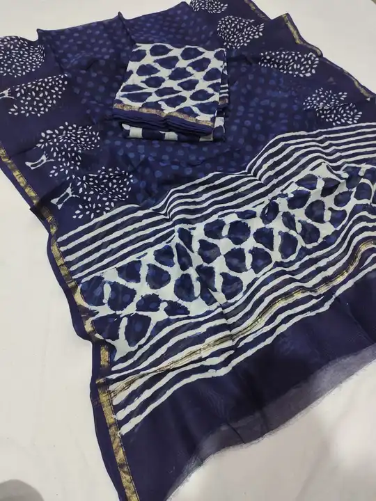 CHANDERI SILK handblock indigo print suits  uploaded by WEAVER'S ORIGIN silk and Sarees on 3/29/2023
