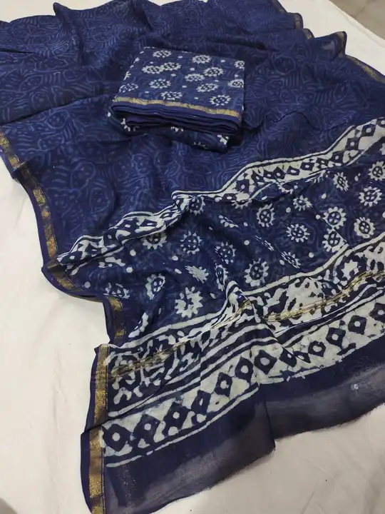 CHANDERI SILK handblock indigo print suits  uploaded by WEAVER'S ORIGIN silk and Sarees on 3/29/2023