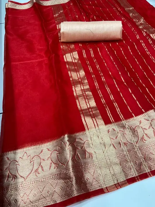 New soft orgenza saree with blouse  uploaded by Fashion designer saree  on 3/29/2023