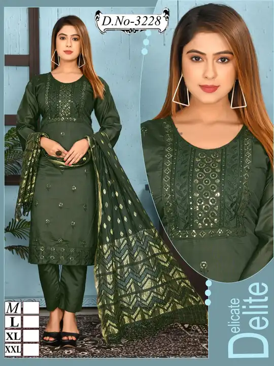 Chanderi kurti pent with duppta set  uploaded by SS CREATION  on 3/29/2023