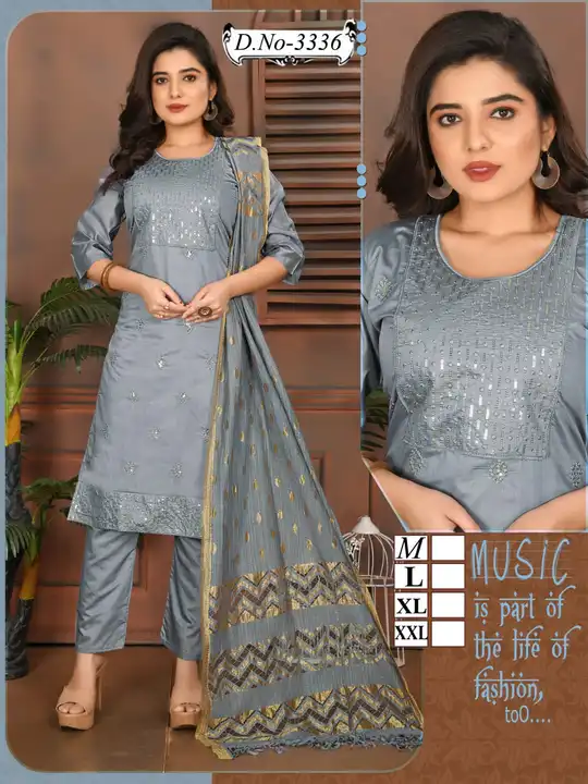 Chanderi kurti pent with duppta set  uploaded by SS CREATION  on 3/29/2023