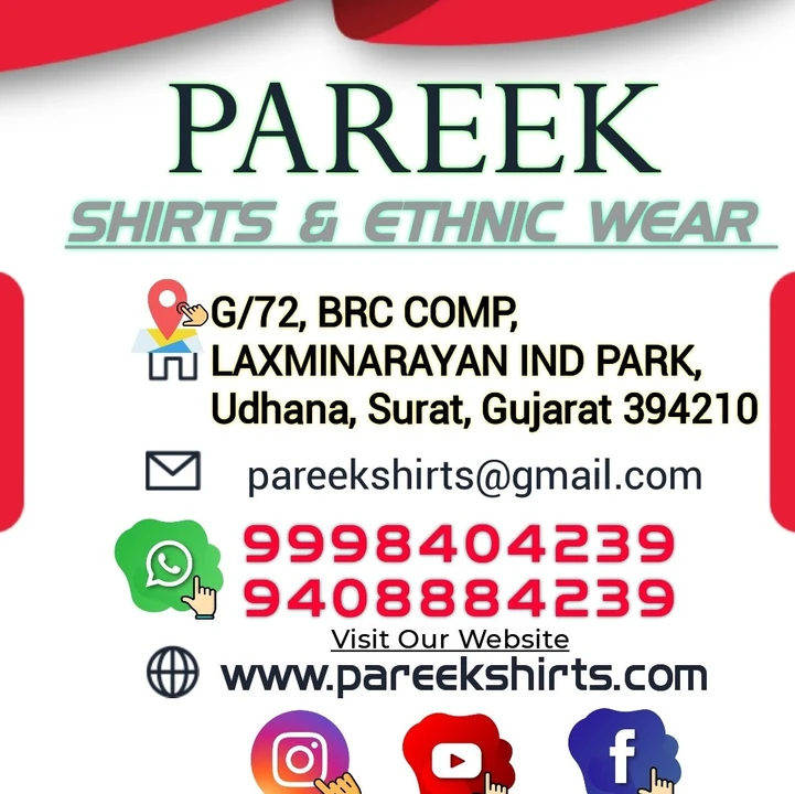 Visiting card store images of PAREEK SHIRTS & ETHNIC WEAR