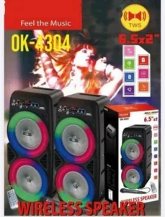 ok 4304 dual BLUETOOTH SPEAKER 6.5*2 size with RGB light including mic and remote

 uploaded by Bhavani collection on 5/30/2024