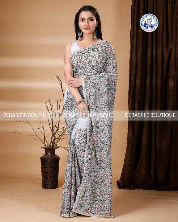 Geogrette Embroidery Saree uploaded by Debasree Boutique on 3/30/2023