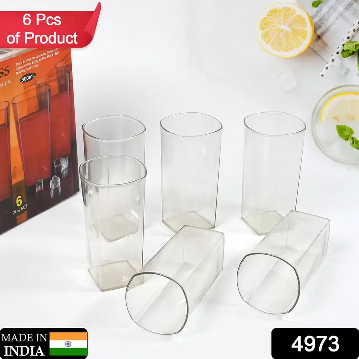 4973 Unbreakable Stylish Transparent Square Design Water/Juice/Beer/Wine Tumbler Plastic Glass Set ( uploaded by DeoDap on 3/30/2023