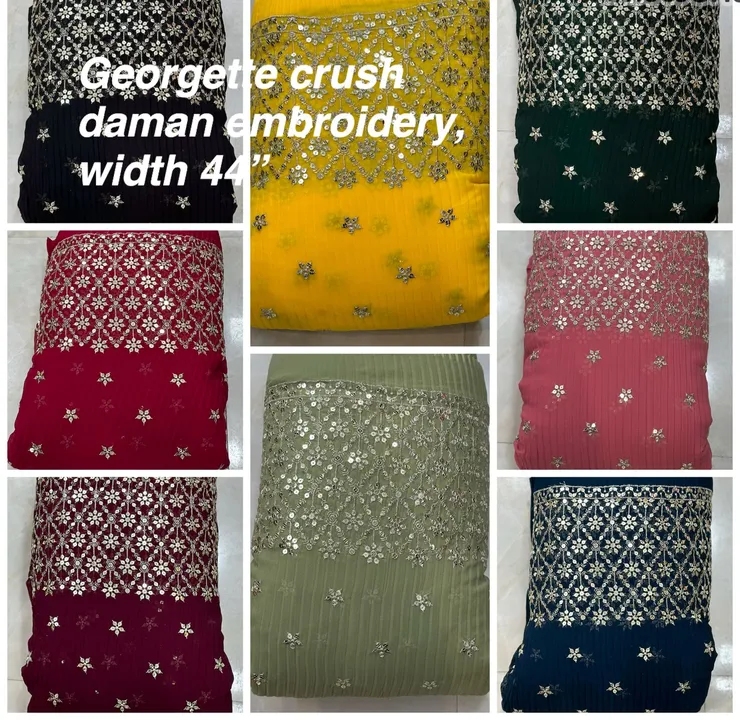 Georgette crush daman embroidery, width 44”💥💥 uploaded by Shri Paras Nath Textiles on 3/30/2023