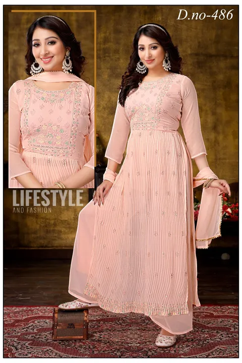 Georgette nayra with Siquence work full stich size L-XL-XXL  uploaded by Humera fashion on 3/30/2023