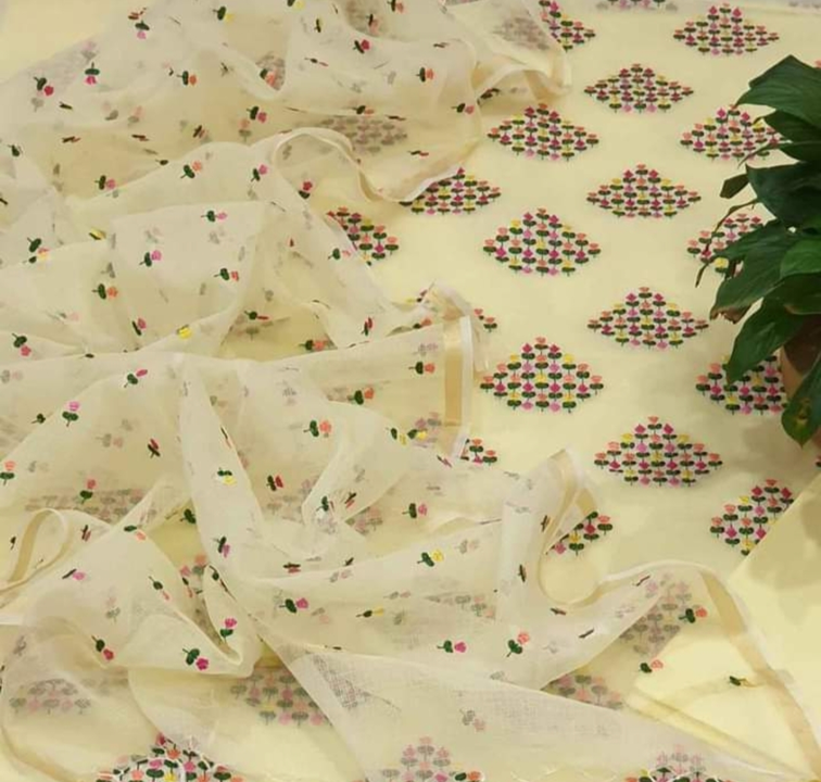 Kota Doria Cotton Dress Material with Embroidery, Top, Duptta & Bottom  uploaded by Novika Kota Doria Handloom on 3/30/2023