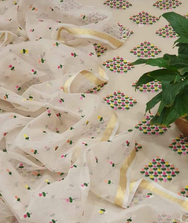Kota Doria Cotton Dress Material with Embroidery, Top, Duptta & Bottom  uploaded by Novika Kota Doria Handloom on 3/30/2023