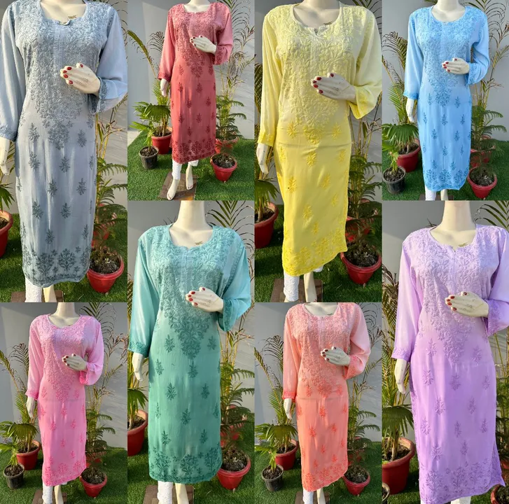 * Double Shaded dyed Modal chikankari  long kurti 

*Length 48 approx*
*Size 36 38 40 42 44*
*Fabric uploaded by A S K on 5/30/2024
