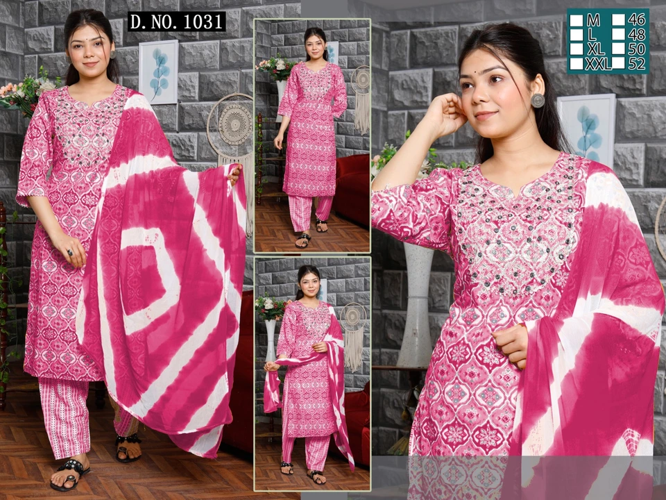 Amazing embroidery on printed kurti pant set uploaded by Evergreen on 3/30/2023