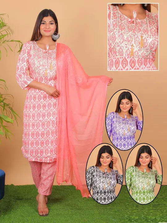 Amazing embroidery on printed kurti pant set uploaded by Evergreen on 3/30/2023