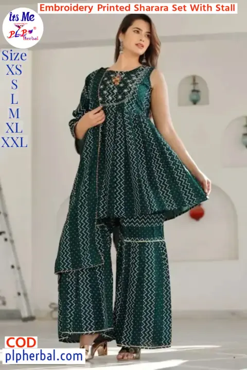 Rayon embroidery sharara set with printed stall uploaded by PLP Fashion on 3/30/2023