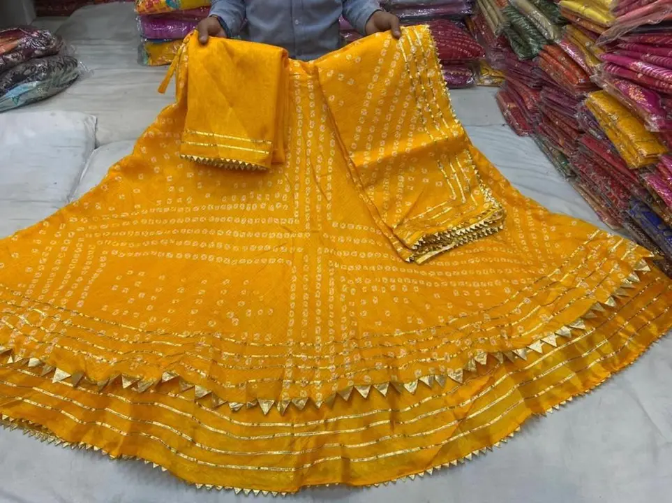 New launch kota doriya fabric  design   Beautifull    Tapeta print  lehnga with duppta inner linig a uploaded by Gota Patti manufacturing on 3/30/2023