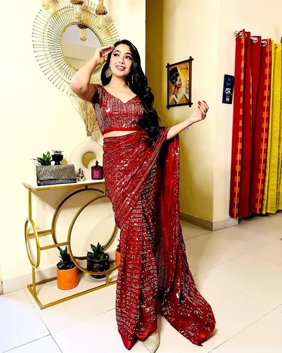 Celebrity inspired Beautiful Sequance Saree collection.......

          *col - 1* MAROON

*⭕SAREE F uploaded by Maa Arbuda saree on 3/30/2023