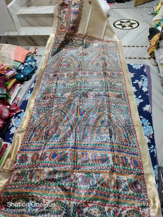 Desi Tassur Tassur madhubani print hand paint Silk saree  uploaded by Goverdhan Silk  on 3/30/2023