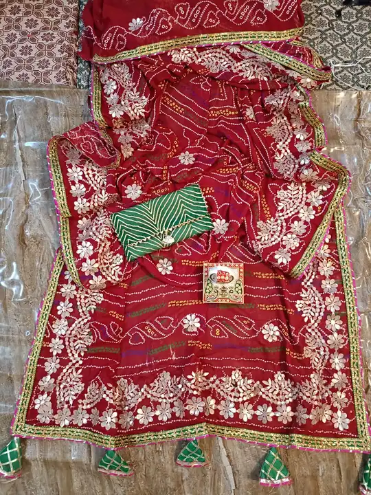 😍😍new launch 
Nice bful reniyal moss chunri saree with bful heavy gotta work on allover saree with uploaded by Gotapatti manufacturer on 3/30/2023