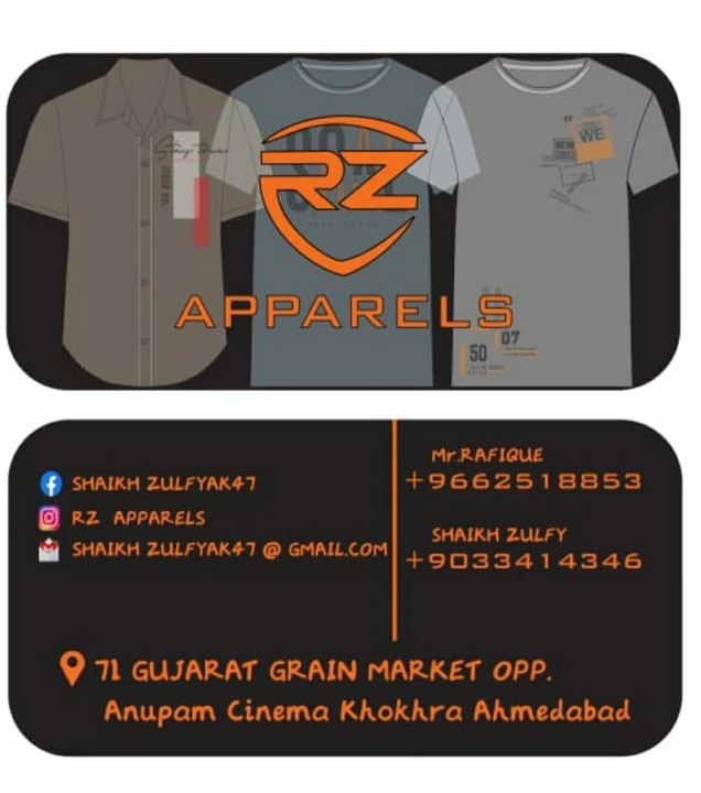 Visiting card store images of RZ Apparels