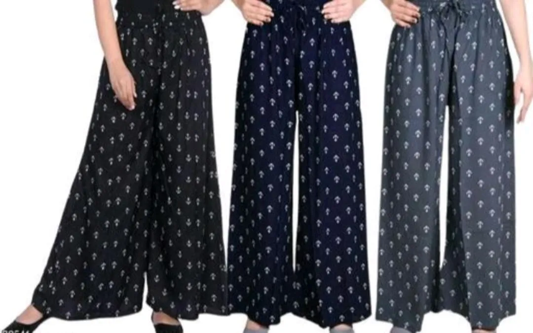 Comfortable Printed Cotton Rayon Palazzo Pants for Women and Girls in Grey, Navy Blue and Maroon Com uploaded by Shree siddhivinayak Garments on 3/31/2023