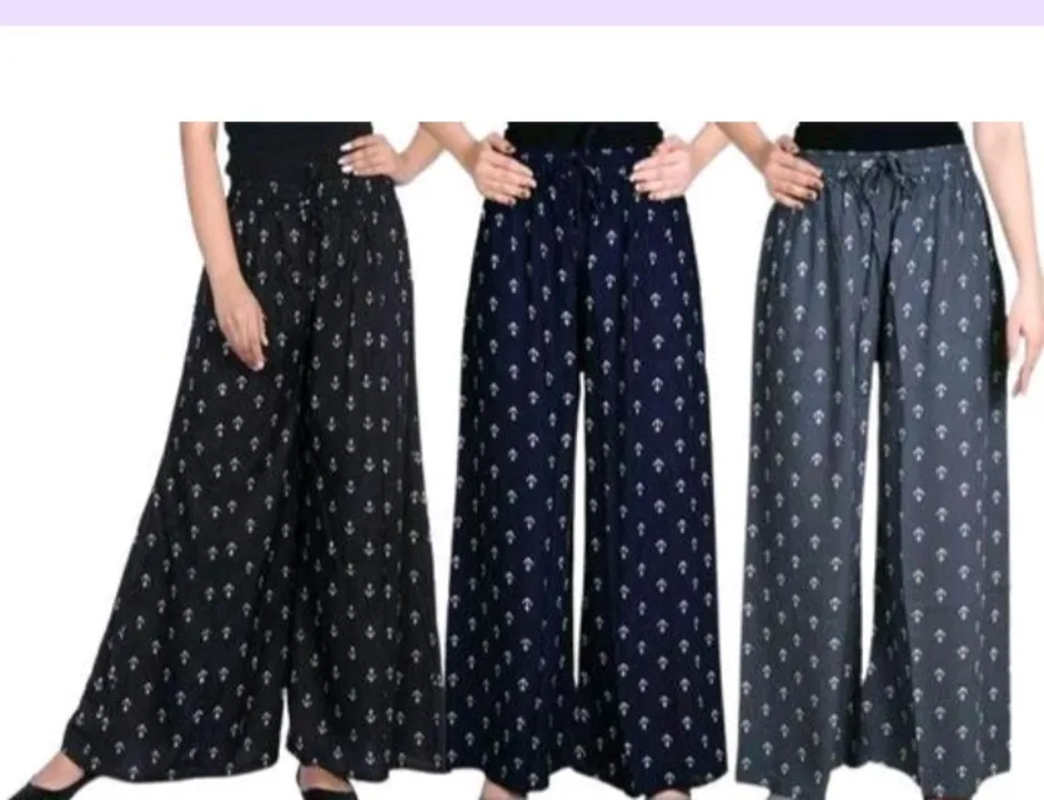 Comfortable Printed Cotton Rayon Palazzo Pants for Women and Girls in Grey, Navy Blue and Maroon Com uploaded by Shree siddhivinayak Garments on 3/31/2023