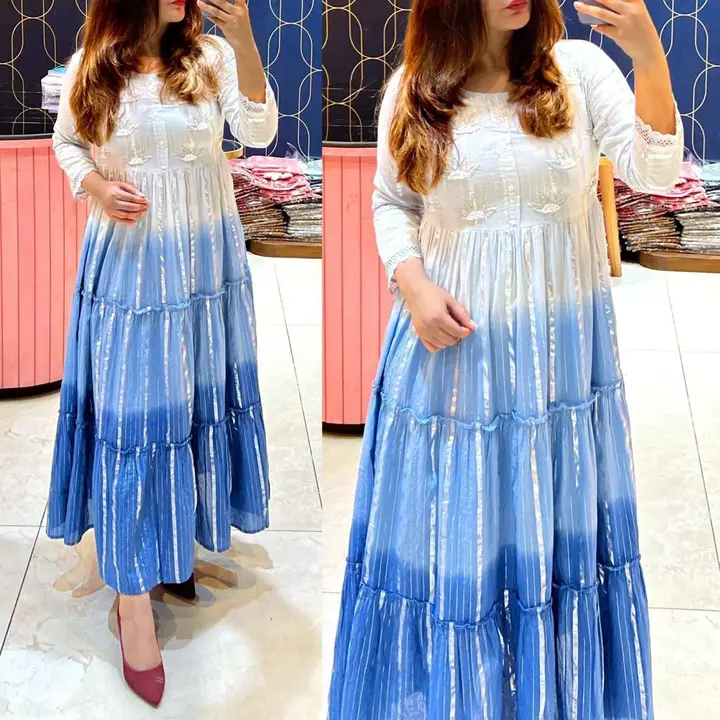 M ,L,XL ,XXL, Pure cotton Lurex  Fabric Gown with Attached With Pure cotton sulv linning Highlighted uploaded by Online Ladies Dresses on 6/3/2024