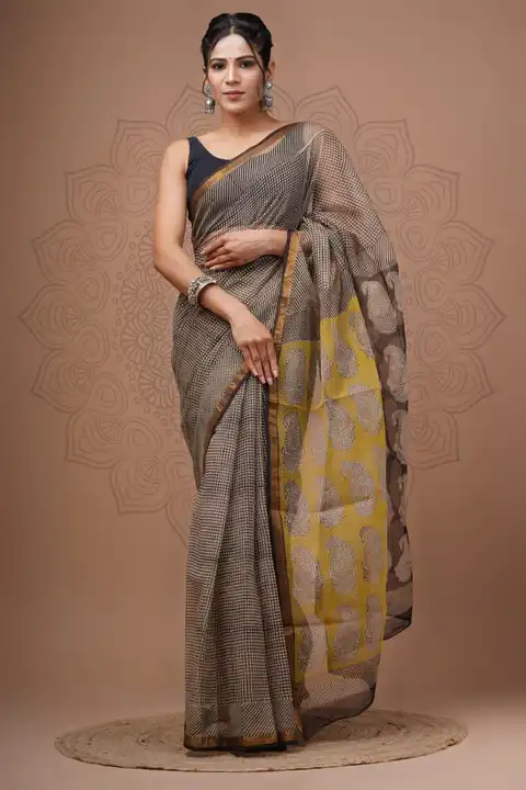 Kota doriya sarees with blouse  uploaded by Ashoka bagru print on 3/31/2023
