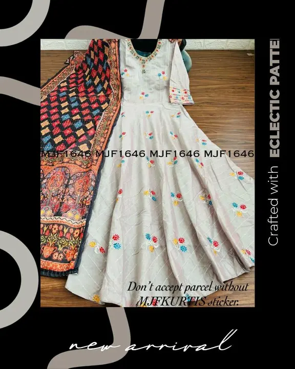 *MJF1621*

Premium Chanderi Gown with Embroidery & sequins Detailing all over paired up with Digital uploaded by Insta id - neelam_creation07  on 3/31/2023