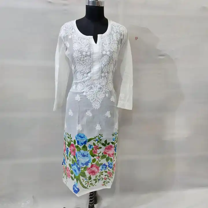 Long kurti cotton fabric Daman print designer Fine chikankari
Kurti Length 44+approx

Size 36 to 46 uploaded by A S K on 3/31/2023
