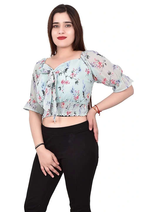 Printed Georgette Crop Top Size-M,L uploaded by Bhavya Sales and Marketing on 3/31/2023