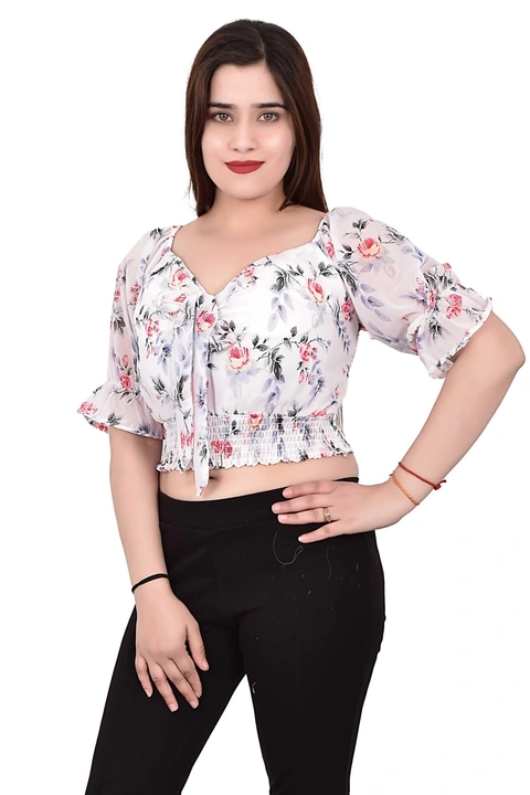 Printed Georgette Crop Top Size-M,L uploaded by Bhavya Sales and Marketing on 3/31/2023