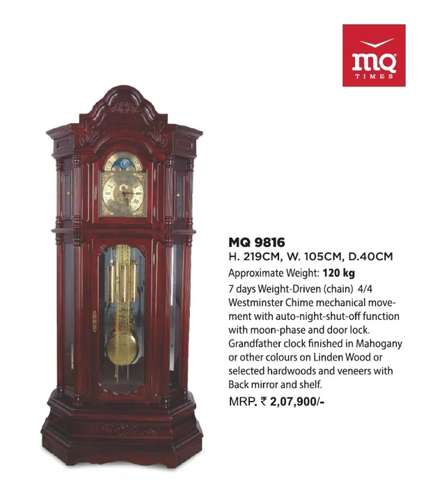 Post image HI

Having Verity range of Grand Father clock in Machanical and Quartz. 
Wooden made feature
Brand New, Old &amp; Antique
All 5 feet heights &amp; up
Price Range Start from
23k up - 20lack &amp; above  

Also Having Real Diamond,Real Color Ston,(Ruby,Emerald, Yellow Sapphire,Blue Sapphire etc.) CZ studded and Gold, Silver pleted features.

Any
RESORTS
VILLAS
HOTELS
MOTELS
CHAIN OFFICES/STORES/SHOPS/
RESTURANT
BUNGLOWS
HOUSES
FLATS
ANYWHERE IN CENTER OR ACCORDING TO VASTU DIRECTION CAN INSTALL IT, 

AS PER VASTU IT'LL BRINGS FORTUNE AND LUCK.

ALSO WE HAVE GOOD BUSINESS DEALS FOR WATCH SHOPS AND FOR INDIVIDUAL WE HAVE GOOD BENEFITS OPTION WHO BRING BUSINESS.

IF ANY REQUIREMENT OR ENQUIRY PLZ FEEL FREE TO DM ME OR MAIL ME AT manjulika.ent@gmail.com. 