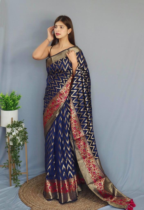 Soft Lichi silk saree with Beautiful zari  weaving Pallu with Zari weaving Border & weaving motifs a uploaded by DHANANJAY CREATION  on 3/31/2023