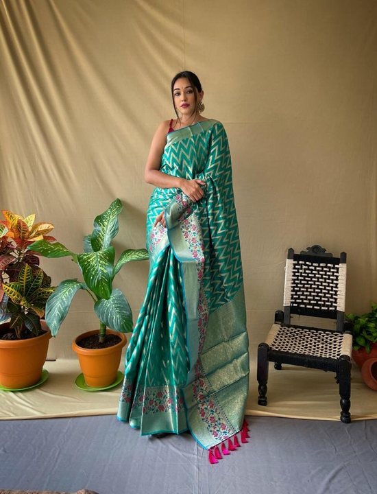 Soft Lichi silk saree with Beautiful zari  weaving Pallu with Zari weaving Border & weaving motifs a uploaded by DHANANJAY CREATION  on 3/31/2023